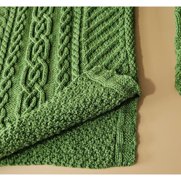 NWT SAOL Green Aran Fisherman Merino Wool Cowl Funnel Neck Cable Knit Sweater S - Picture 7 of 10